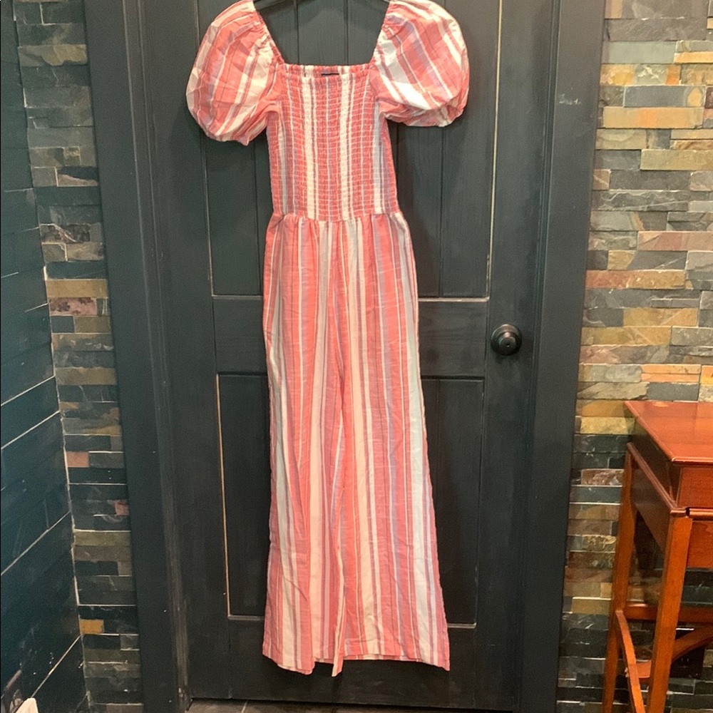 Striped Puff Sleeve jumper suit NWOT